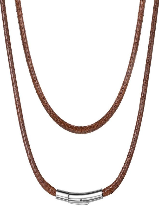ChainsHouse Mens Brown String Necklace Cord Leather Chain 3MM 30 Inches Long Braided Rope Jewellery Mens Waterproof Chain - Image 1